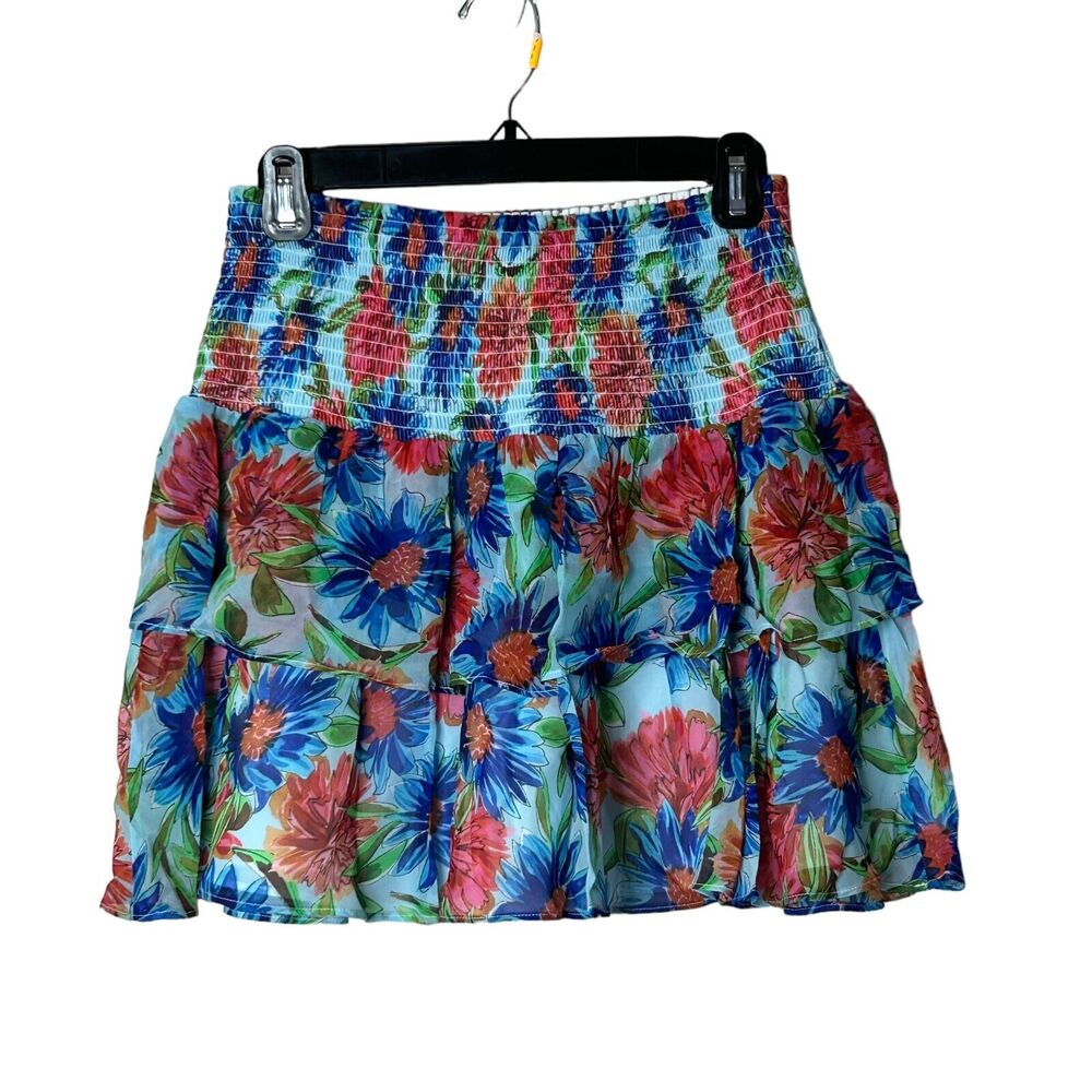 Milly Wyatt Painted Dahlia Print Smocked Elastic Waist Tiered Skirt Women 4 NWT